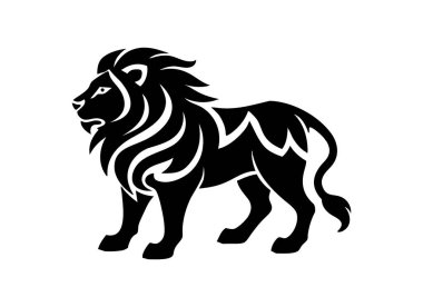 Zarif Aslan Dövmeli Vektör İllüstrasyonu - Siyah ve Beyaz