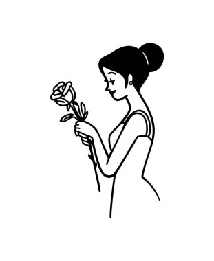  Rose Vector İllüstrasyonunu Tutan Zarif Kadın