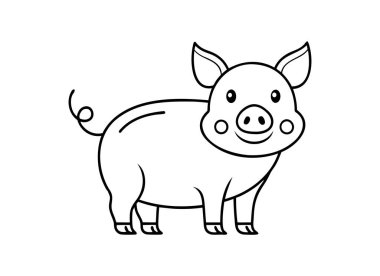  Şirin Domuz Vektör İllüstrasyonu - Çocuklar için Basit Çizgi Sanatı