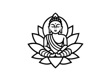  Buddha Lotus Meditasyon Vektörü İllüstrasyonu - Çizgi Sanat Tasarımı