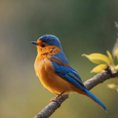 A vibrant blue and orange bird perched on a branch clipart