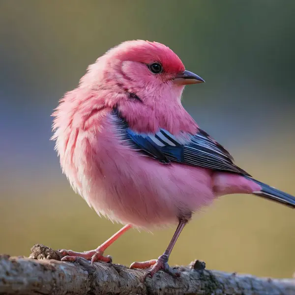 A pink bird with blue feathers perched on a branch