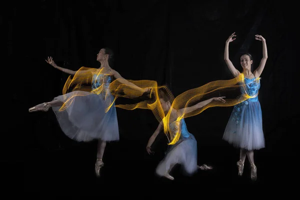 Прекрасна Балерина Танцює Світлом Джакарті Індонезії Стріляла Кілька Вогнів Щоб — стокове фото