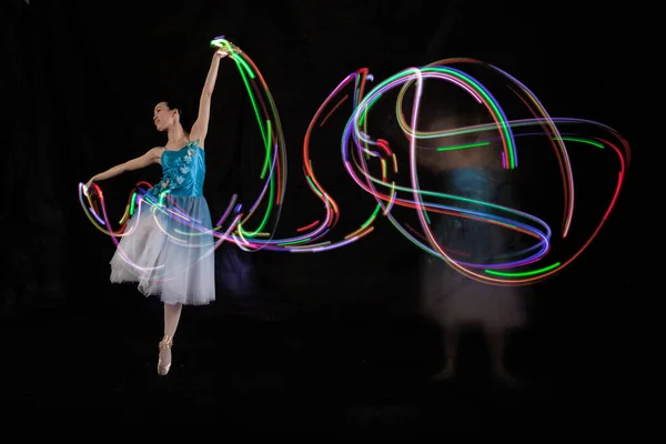Beautiful Ballerina Dancing Light Jakarta Indonesia Shot Several Lights Get — Stock Photo, Image