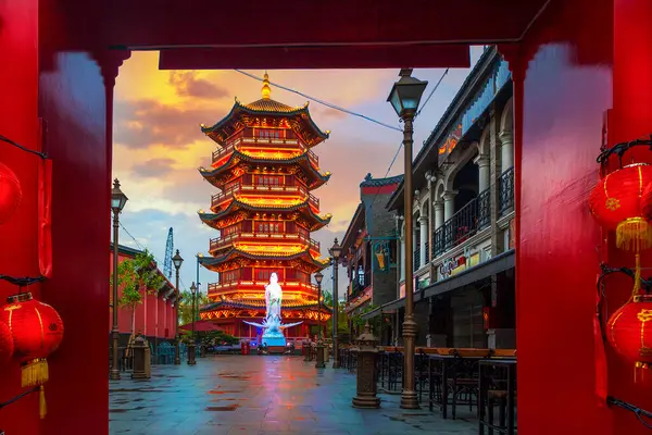 stock image Pantjoran PIK in Jakarta, Indonesia, a New Cluster of buildings with ornate designs evoking old Chinatown, with food shops and street vendors. 09 09 2024