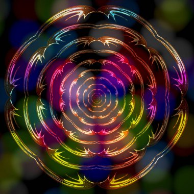 Volumetric image of circular rings.Bright, jagged rings decrease in size, resembling a tunnel. clipart