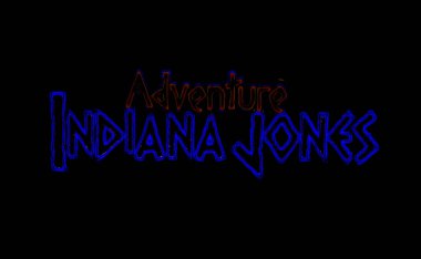 Indiana Jones 'un Maceraları. Siyah arka plan üzerine neon yazıtlar. Macera Indiana Jones..