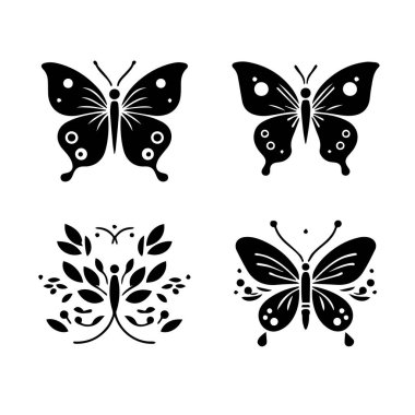 Siluet Katı Vektör Simgesi Kelebekler, Güve, Lepidopteran, Böcek, Papillon.