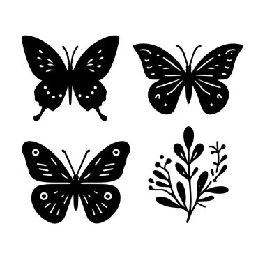 Siluet Katı Vektör Simgesi Kelebekler, Güve, Lepidopteran, Böcek, Papillon.