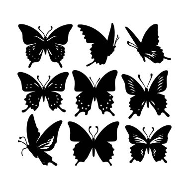 Siluet Katı Vektör Simgesi Kelebekler, Güve, Lepidopteran, Böcek, Papillon.