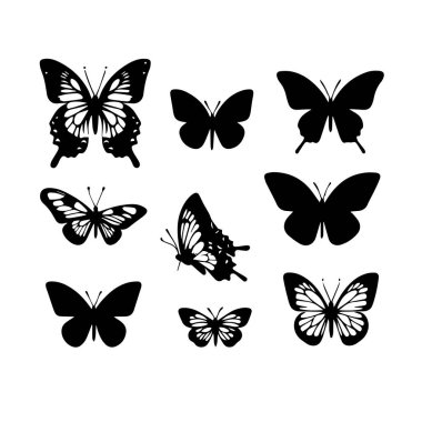 Siluet Katı Vektör Simgesi Kelebekler, Güve, Lepidopteran, Böcek, Papillon.