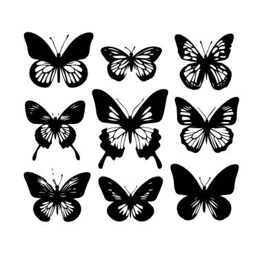 Siluet Katı Vektör Simgesi Kelebekler, Güve, Lepidopteran, Böcek, Papillon.