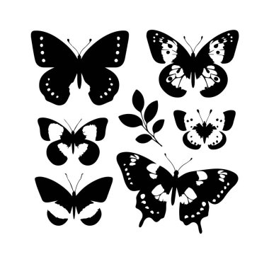 Siluet Katı Vektör Simgesi Kelebekler, Güve, Lepidopteran, Böcek, Papillon.