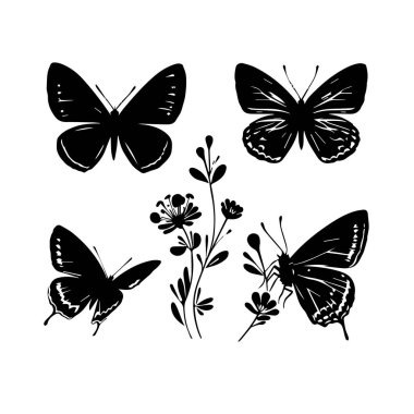 Siluet Katı Vektör Simgesi Kelebekler, Güve, Lepidopteran, Böcek, Papillon.