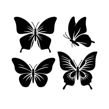 Siluet Katı Vektör Simgesi Kelebekler, Güve, Lepidopteran, Böcek, Papillon.