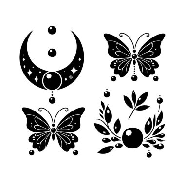 Siluet Katı Vektör Simgesi Kelebekler, Güve, Lepidopteran, Böcek, Papillon.