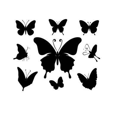 Siluet Katı Vektör Simgesi Kelebekler, Güve, Lepidopteran, Böcek, Papillon.