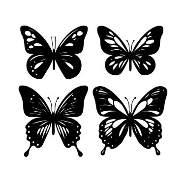 Siluet Katı Vektör Simgesi Kelebekler, Güve, Lepidopteran, Böcek, Papillon.