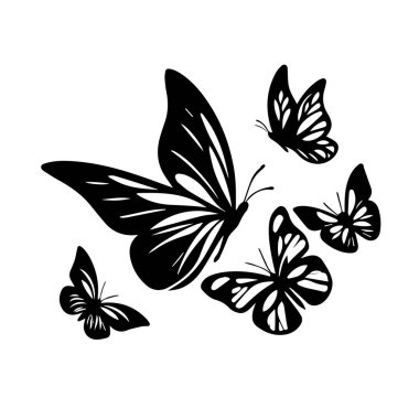 Siluet Katı Vektör Simgesi Kelebekler, Güve, Lepidopteran, Böcek, Papillon.