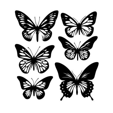 Siluet Katı Vektör Simgesi Kelebekler, Güve, Lepidopteran, Böcek, Papillon.