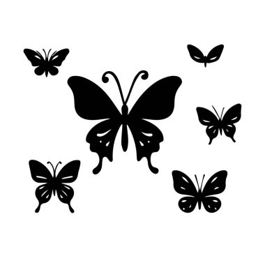 Siluet Katı Vektör Simgesi Kelebekler, Güve, Lepidopteran, Böcek, Papillon.