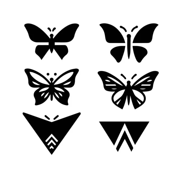 Conjunto Iconos Vectores Sólidos Silueta Mariposas Polilla Lepidóptero Insectos Papilón — Vector de stock