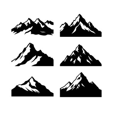 Beyaz arkaplan vektör illüstrasyonunda izole edilmiş siluet dağ şekilleri.