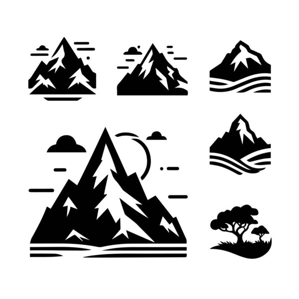 silhouette mountain shapes isolated on white background Vector illustration.