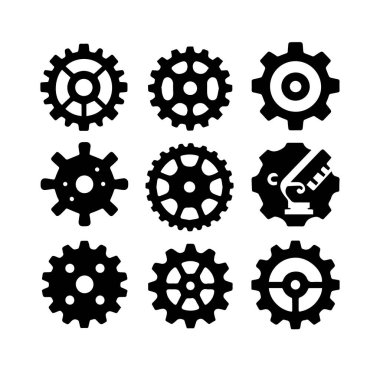 Siluet dişli simgeleri siyah Vektör illüstrasyonunu ayarladı.