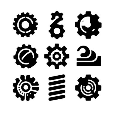 Siluet dişli simgeleri siyah Vektör illüstrasyonunu ayarladı.