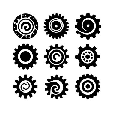 Siluet dişli simgeleri siyah Vektör illüstrasyonunu ayarladı.