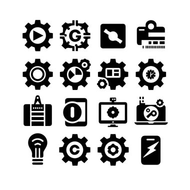 Siluet dişli simgeleri siyah Vektör illüstrasyonunu ayarladı.