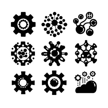 Siluet dişli simgeleri siyah Vektör illüstrasyonunu ayarladı.