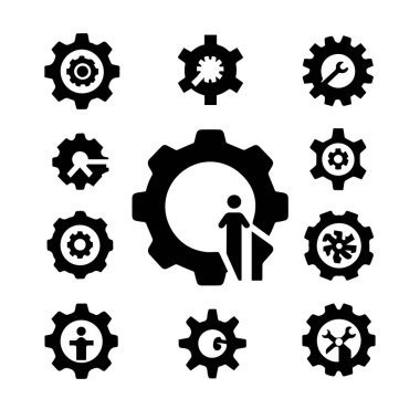 Siluet dişli simgeleri siyah Vektör illüstrasyonunu ayarladı.