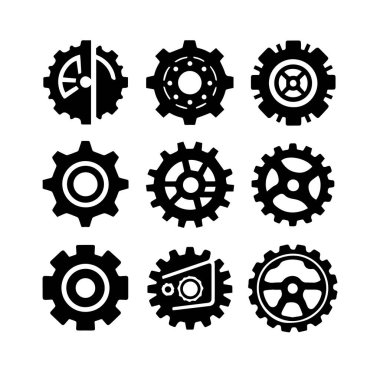 Siluet dişli simgeleri siyah Vektör illüstrasyonunu ayarladı.