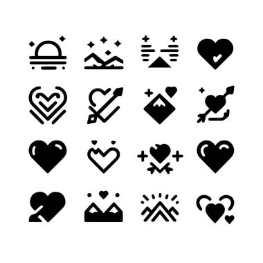 Siyah siluet kalp yassı simgesi. Sağlık, düğün, Sevgililer Günü kartı için beyaza ayrılmış..