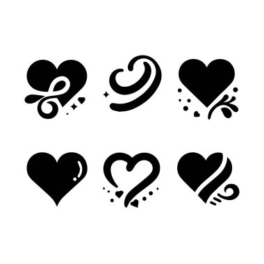 Siyah siluet kalp yassı simgesi. Sağlık, düğün, Sevgililer Günü kartı için beyaza ayrılmış..