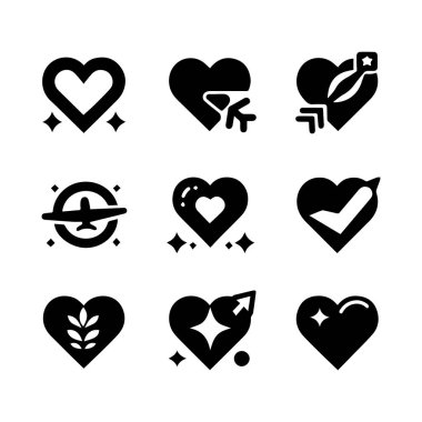 Siyah siluet kalp yassı simgesi. Sağlık, düğün, Sevgililer Günü kartı için beyaza ayrılmış..