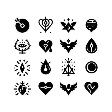 Siyah siluet kalp yassı simgesi. Sağlık, düğün, Sevgililer Günü kartı için beyaza ayrılmış..