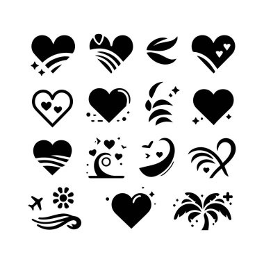 Siyah siluet kalp yassı simgesi. Sağlık, düğün, Sevgililer Günü kartı için beyaza ayrılmış..