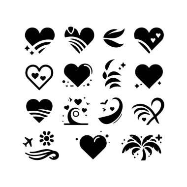 Siyah siluet kalp yassı simgesi. Sağlık, düğün, Sevgililer Günü kartı için beyaza ayrılmış..