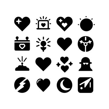 Siyah siluet kalp yassı simgesi. Sağlık, düğün, Sevgililer Günü kartı için beyaza ayrılmış..