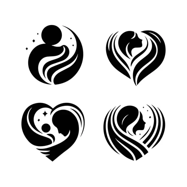 Conjunto Iconos Planos Corazón Silueta Negra Aislados Blanco Para Atención — Vector de stock