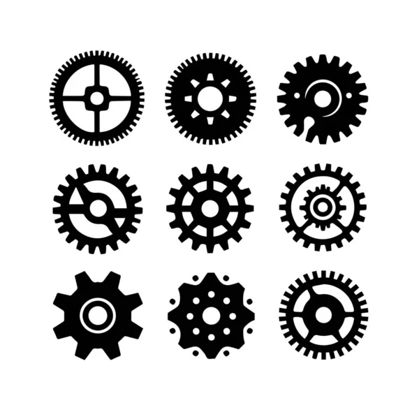 Silhouette Gears Icons Set Black Vector Illustration — Stock Vector