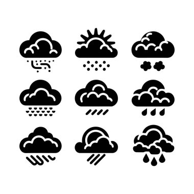 Siluet düz bulutlar kümesi gökyüzü elemanları vektör illüstrasyonu.