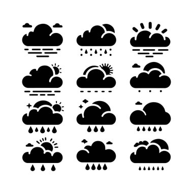 Siluet düz bulutlar kümesi gökyüzü elemanları vektör illüstrasyonu.
