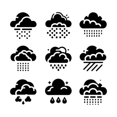 Siluet düz bulutlar kümesi gökyüzü elemanları vektör illüstrasyonu.