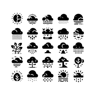 Siluet düz bulutlar kümesi gökyüzü elemanları vektör illüstrasyonu.