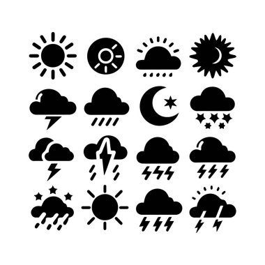 Siluet düz bulutlar kümesi gökyüzü elemanları vektör illüstrasyonu.