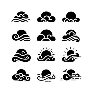 Siluet düz bulutlar kümesi gökyüzü elemanları vektör illüstrasyonu.